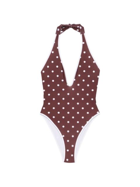 V-neck polka dot swimsuit