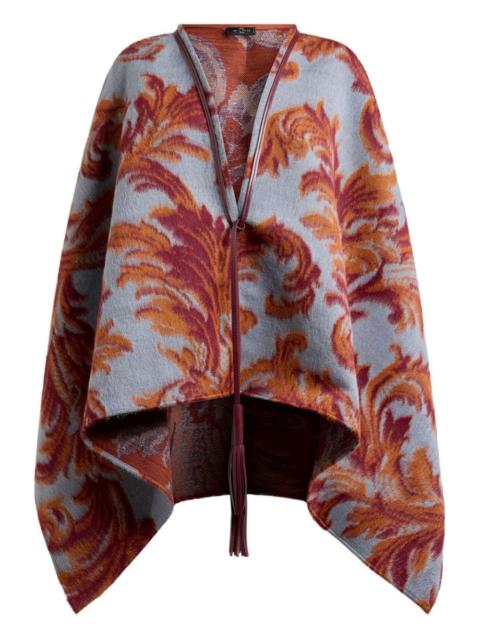 leaf-jacquard tassel cape