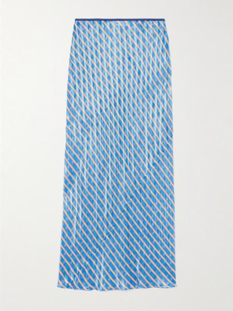 Striped Devoré-satin Midi Skirt