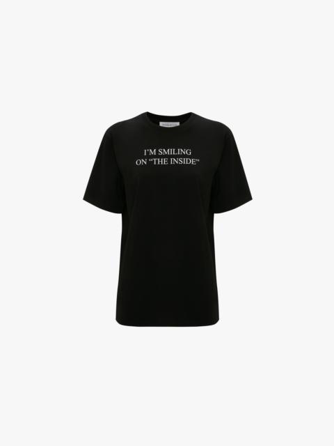 'I'm Smiling On The Inside' Slogan T-Shirt In Black