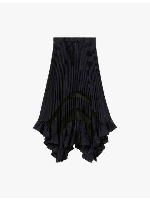Pleated Elasticated-Waist Woven Midi Skirt