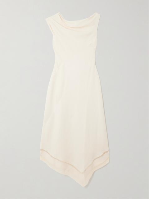 Alva Asymmetric Lace-trimmed Woven Midi Dress
