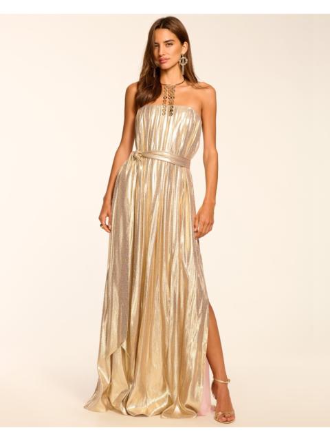 Chiara Silk Lamé Strapless Maxi Dress