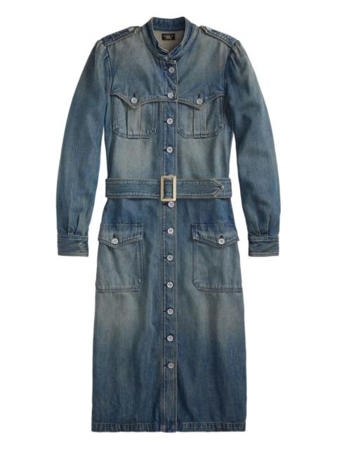 buttoned belted denim dress