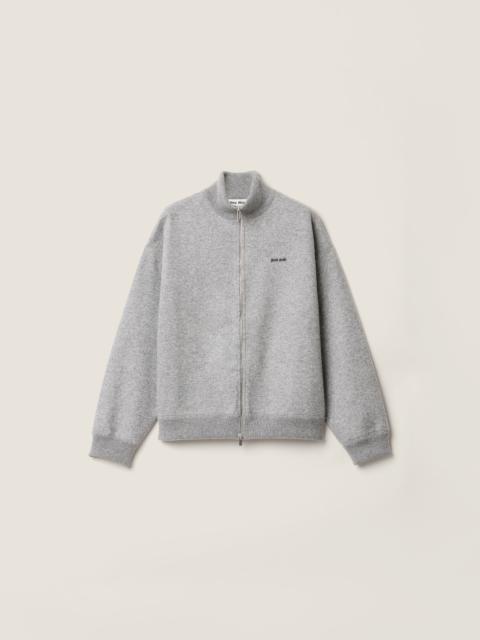 Cashmere and jersey zipper cardigan