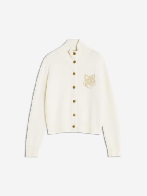 FOX HEAD INTARSIA MERINO HIGH NECK CARDIGAN