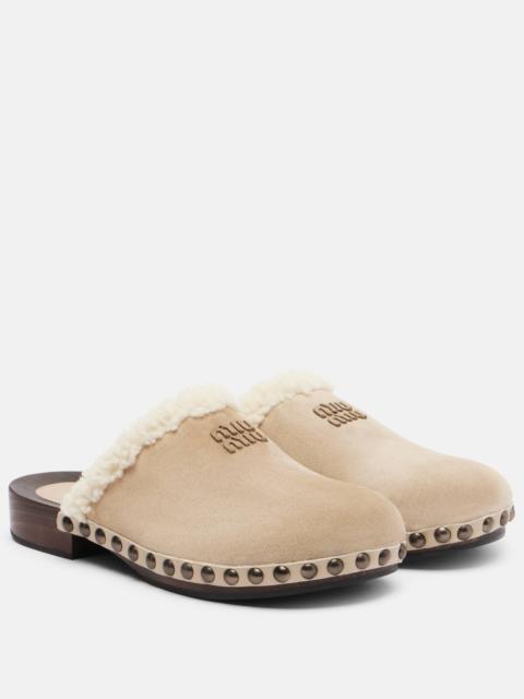 Shearling-trimmed suede clogs