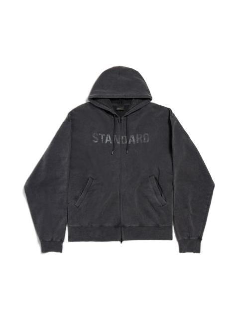 Men's Standard Oversized Zip-up Hoodie in Black Faded