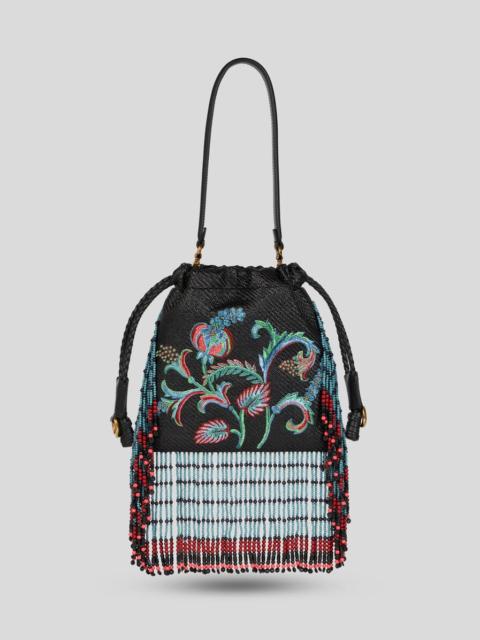 SMALL RAFFIA KALISPERA BAG WITH EMBROIDERY AND FRINGING