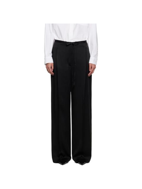 Black Relaxed Drawstring Satin Trousers