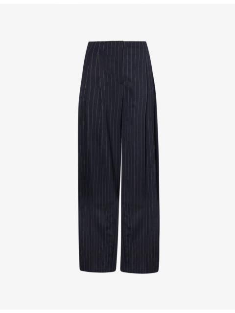 Pinstripe-Pattern Wide-Leg Wool Trousers