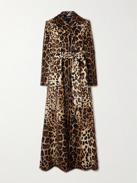 Belted Double-breasted Leopard-print Goat Hair Coat