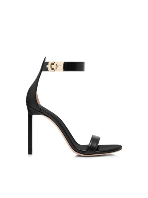 SHINY LEATHER T LATCH ANKLE STRAP SANDAL
