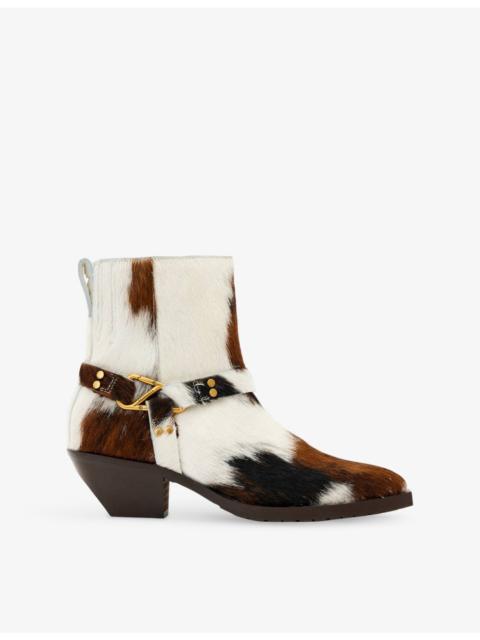 Fox Carabiner Pony-Hair Ankle Boots