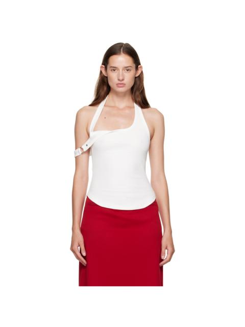 White Asymmetric Buckle Tank Top