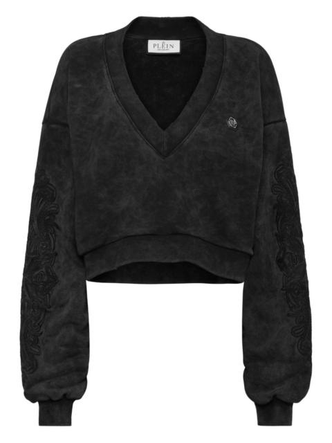 washed V-neck sweatshirt