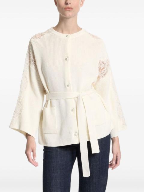 lace-paneled belted jacket