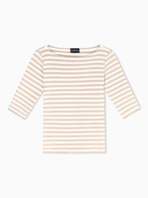 JUMPER WITH THREE-QUARTER LENGTH SLEEVES IN STRIPED JACQUARD JERSEY WITH A PATTERN