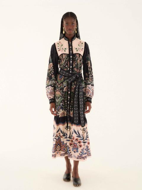 Black Marvelous Garden Long Sleeve Maxi Dress