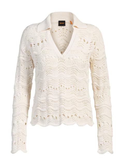 JOHNNY-COLLAR SWEATER WITH OPEN-KNIT STRUCTURE