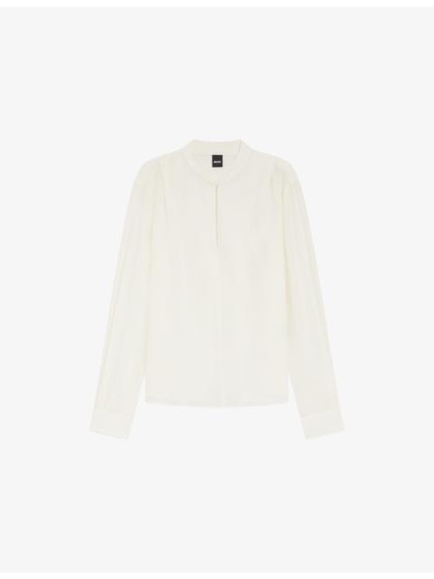 Stand-Collar Relaxed-Fit Silk Blouse