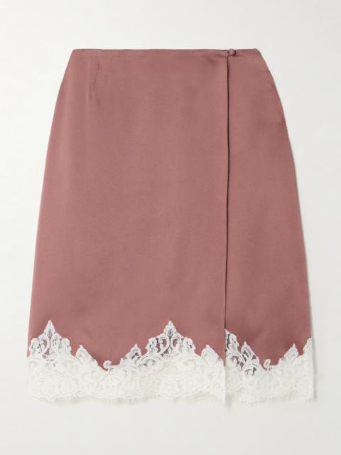 Lace-trimmed Satin Midi Wrap Skirt