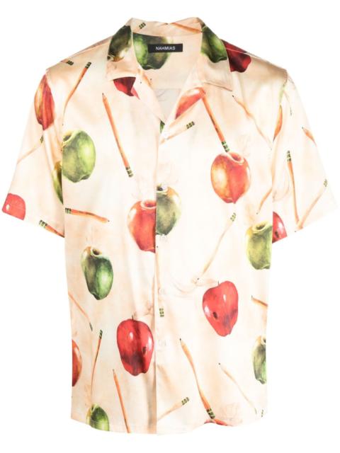apple-motif silk shirt