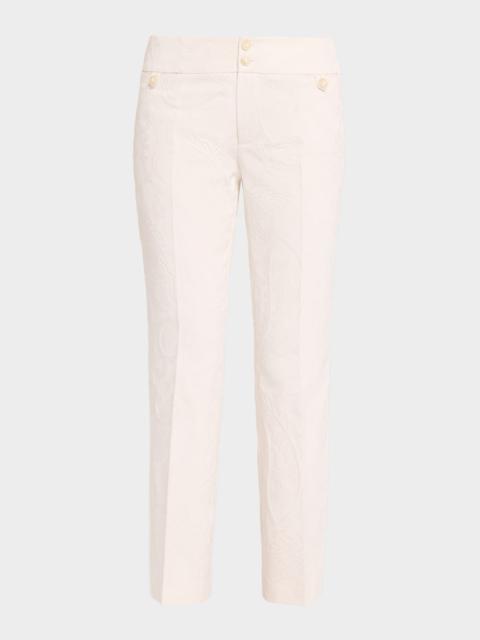 Flared Cotton-Blend Paisley Jacquard Trousers