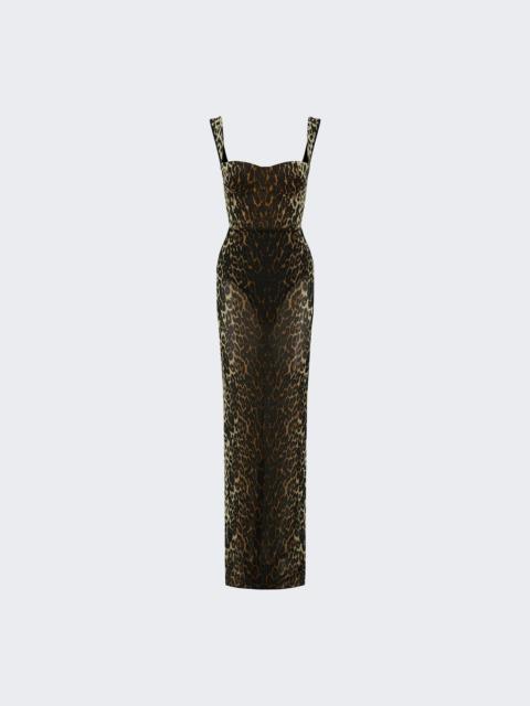 Powermesh Portrait Cupped Gown Leopard Print