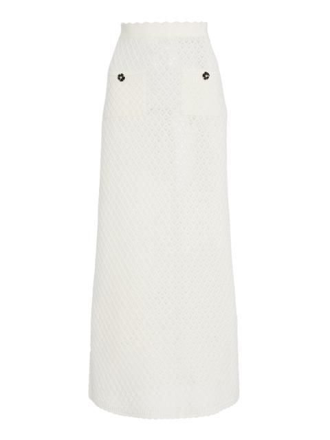Diamond-Knit Cotton-Blend Midi Skirt ivory