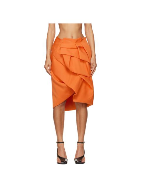 Orange Draped Peplum Midi Skirt