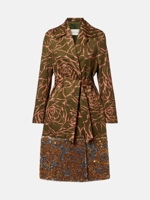Floral sequined cotton wrap coat