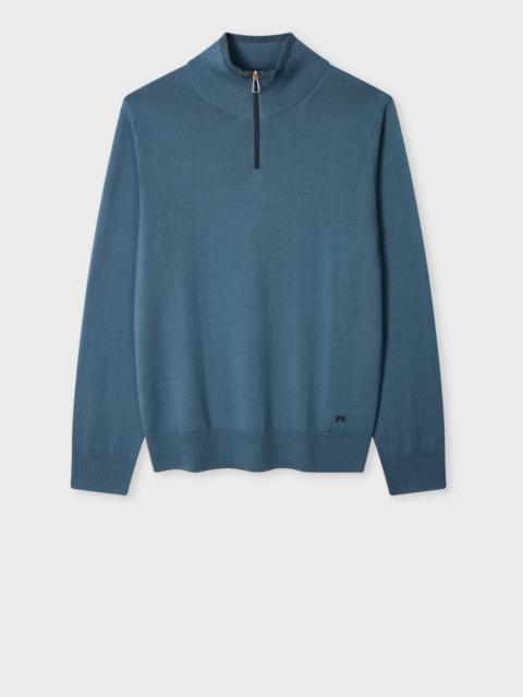 Petrol Blue Merino Wool Half Zip Sweater