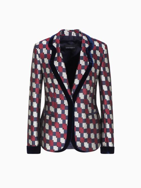 GEOMETRIC JACQUARD BLAZER WITH VELVET DETAILS