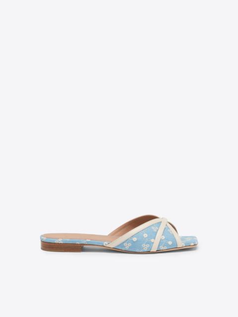 Perla Blue Floral Denim Flat Sandals