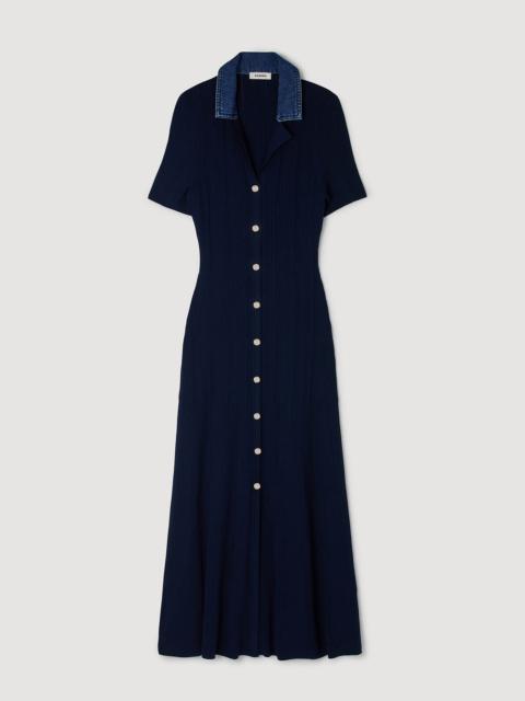 DENIM COLLAR KNIT MAXI DRESS