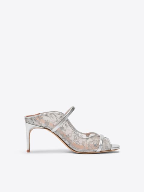 Noah 70 Silver Embroidered Mesh Heeled Sandals