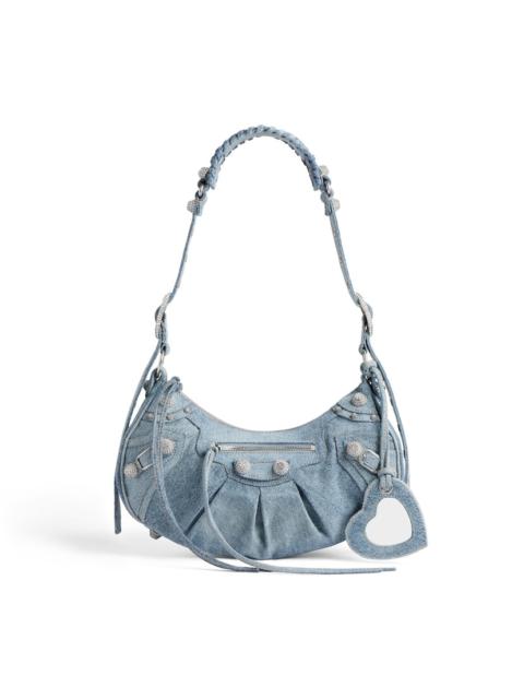 Women's Le Cagole Small Shoulder Bag In Denim With Rhinestones in Blue