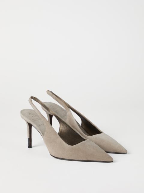 Suede slingback heels with monili