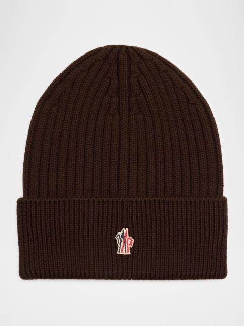 Men's Wool Rib Logo Patch Beanie Hat