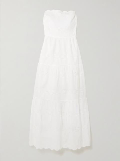 Sophie Strapless Scalloped Broderie Anglaise Cotton Midi Dress