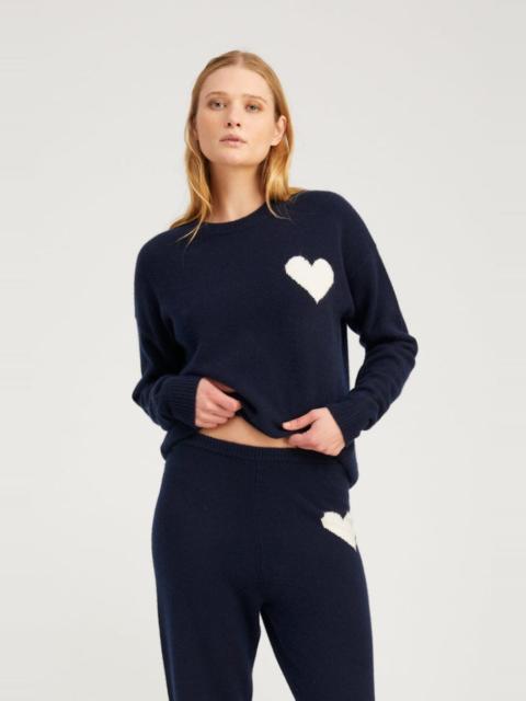NAVY CASHMERE HEART LOGO SWEATSHIRT