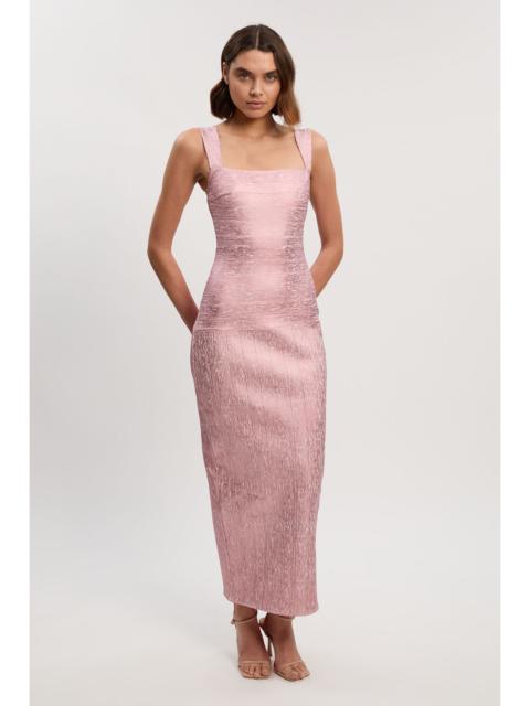 Foil Metallic Figure Form Bandage Strappy Knit Maxi Dress