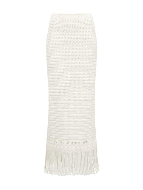 Macha Fringe Crochet Maxi Skirt in Ivory Cashmere