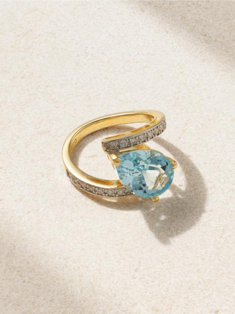 Slanted 14-karat Gold, Topaz And Diamond Ring
