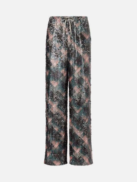Checked sequined palazzo pants