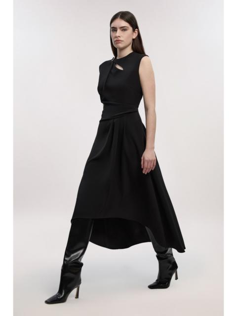Polished Tailored Drape Neck Full Skirt Dress
