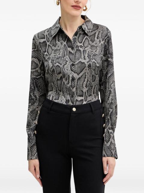 snake-print button shirt