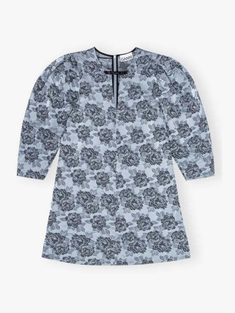 BLUE FLORAL JACQUARD A-LINE MINI DRESS