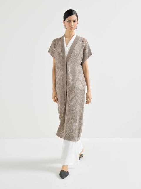 Dazzling water lillies long cardigan in linen and cotton